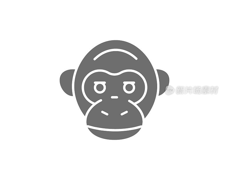 Vector monkey, chimpanzee, gorilla head grey icon.